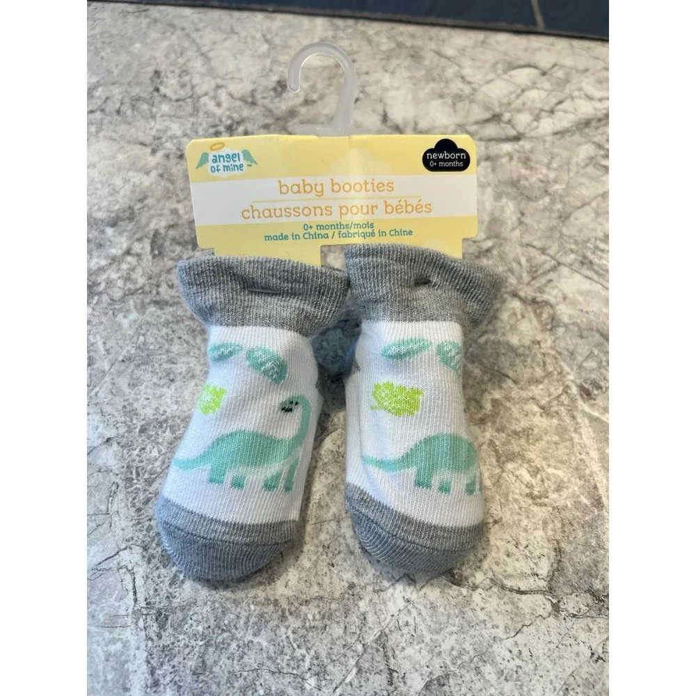 Angel of Mine Newborn Baby Booties Dinosaur Non-Slip Socks Gray White 0+ Months